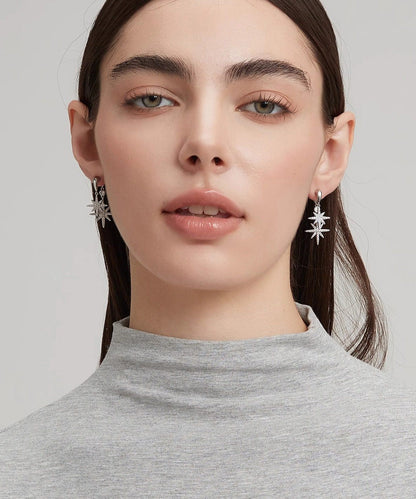 A Light Luxury Zircon Silver Two Wearing Octagonal Earrings