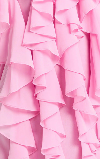 Carlson Mini Dress Halter Neck Ruffle Tiered Dress in Pink