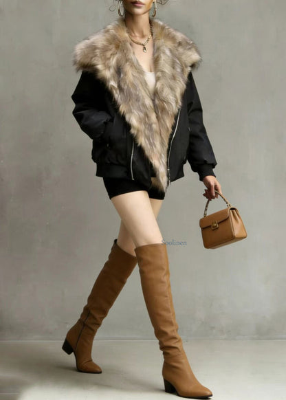 American Style Streetwear Fuzzy Fur Patchwork Fine Cotton Filled Coat Winter