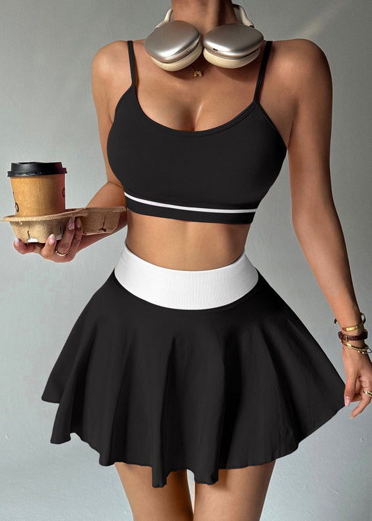 Art Black High Waist Patchwork Sports Bra And Leggings Set Suit