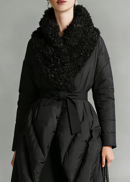 Art Black Patchwork Faux Fur Peter Pan Collar Cotton Winter Down Coat