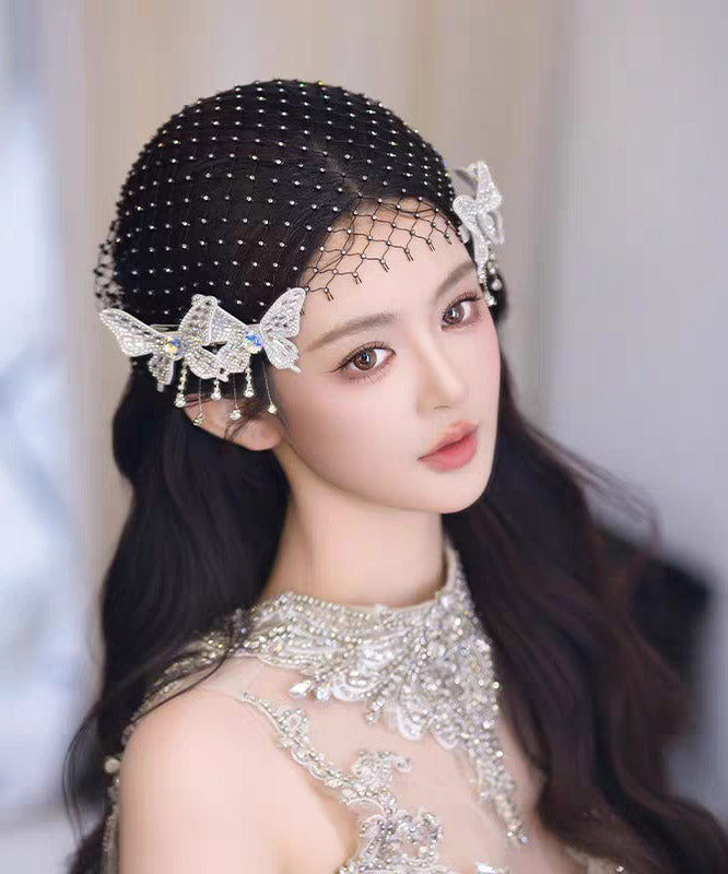 Art Black Tulle Zircon Butterfly HairPiece