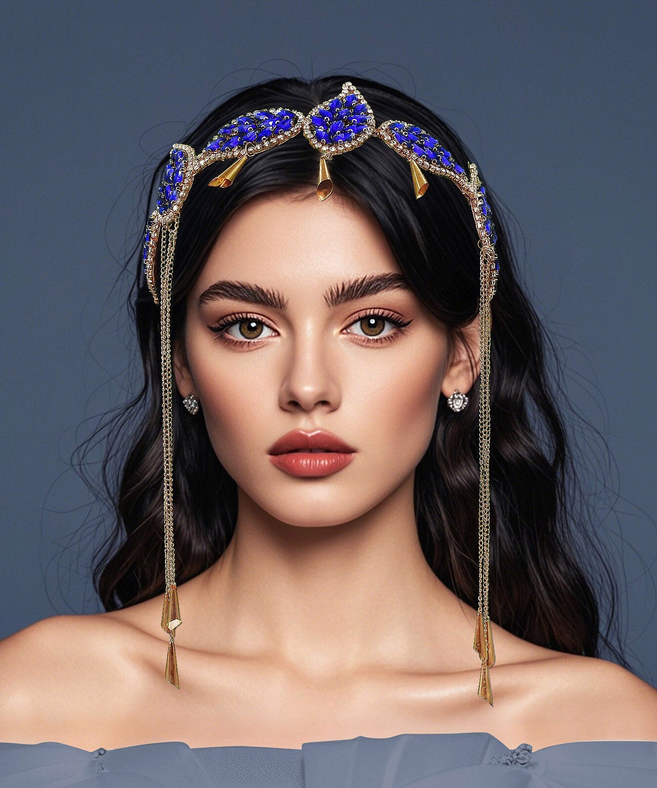 Art Blue Alloy Zircon Leaf Tasse HairPiece