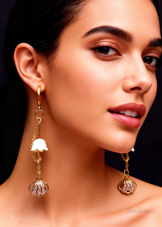Art Bud Wrap Gem Stone Tassels Drop Earrings