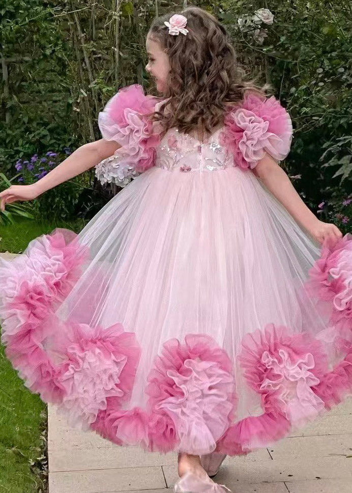 Art Colorblock Patchwork Floral Tulle Kids Maxi Dress Summer