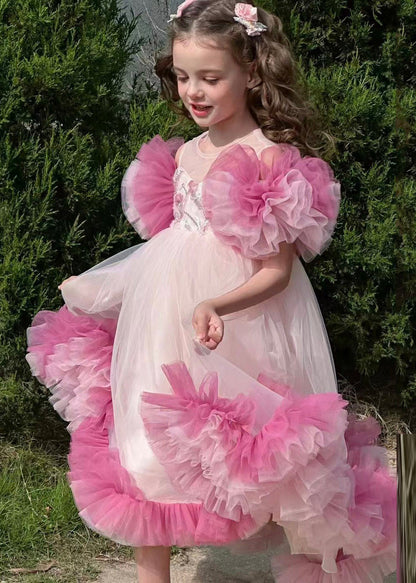 Art Colorblock Patchwork Floral Tulle Kids Maxi Dress Summer