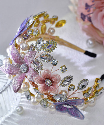 Art Multicolor Zircon Crystal Pearl Floral HairPiece
