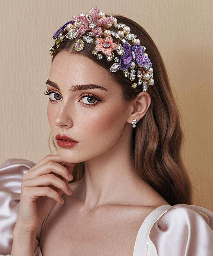 Art Multicolor Zircon Crystal Pearl Floral HairPiece