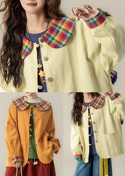 Art Orange Peter Pan Collar Patchwork Cotton Coat Spring