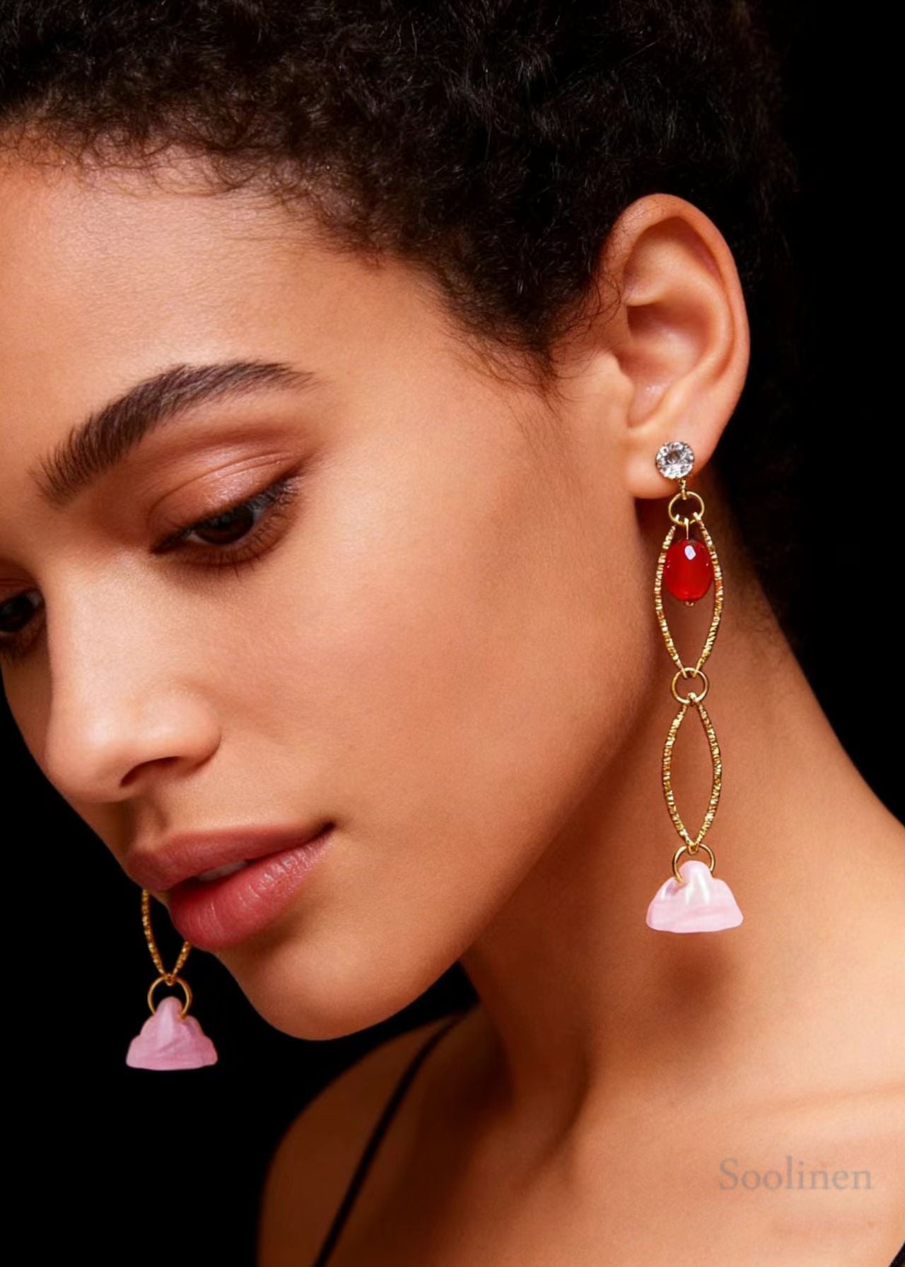 Art Pink Acrylic Zircon Hollow-out Original design Drop Earrings