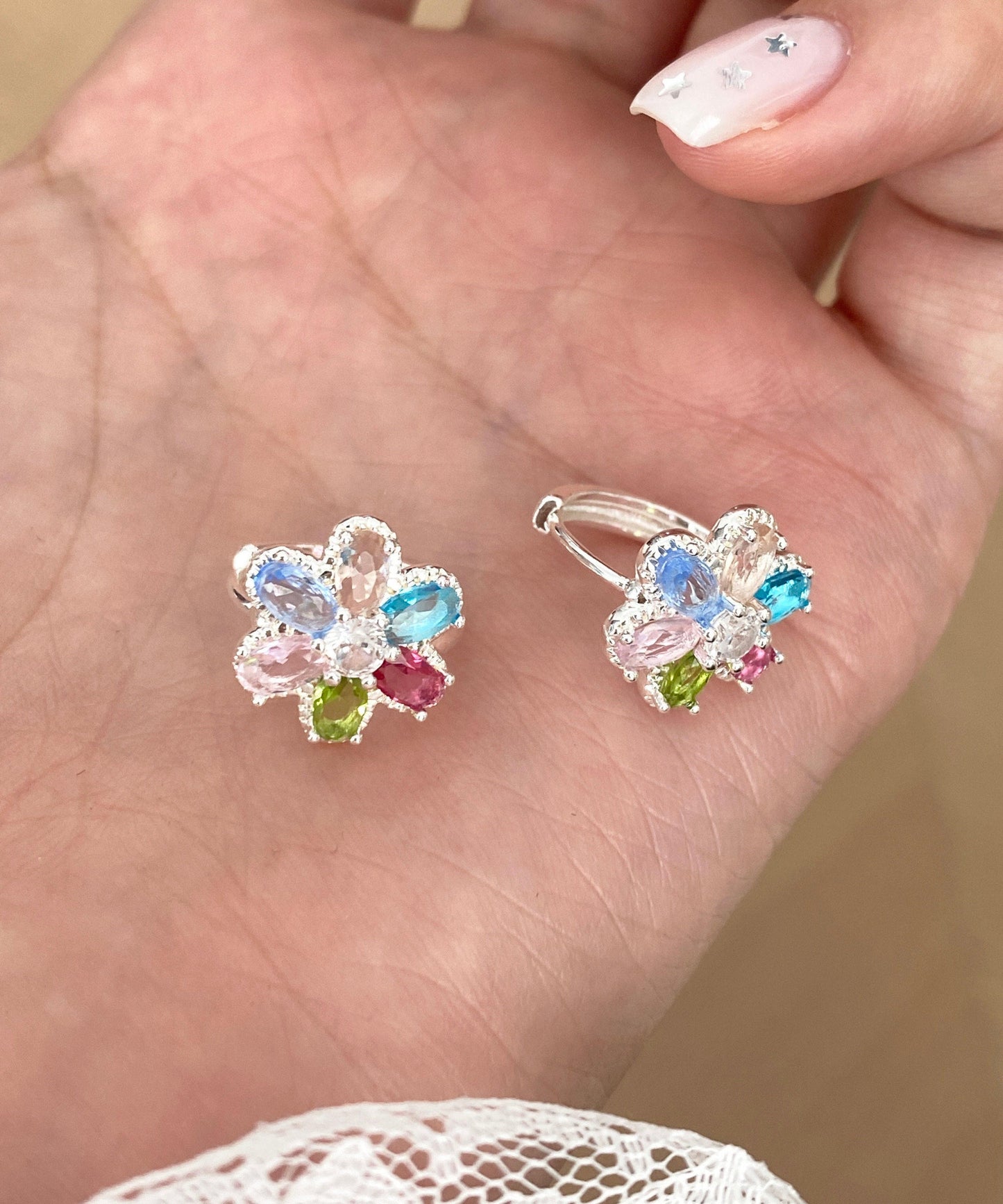 Art Rainbow Copper Overgild Floral Hoop Earrings
