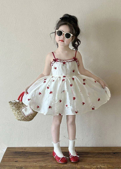 Art Red Print Kids Cardigan And Mid Dress Two Piece Set Spring
