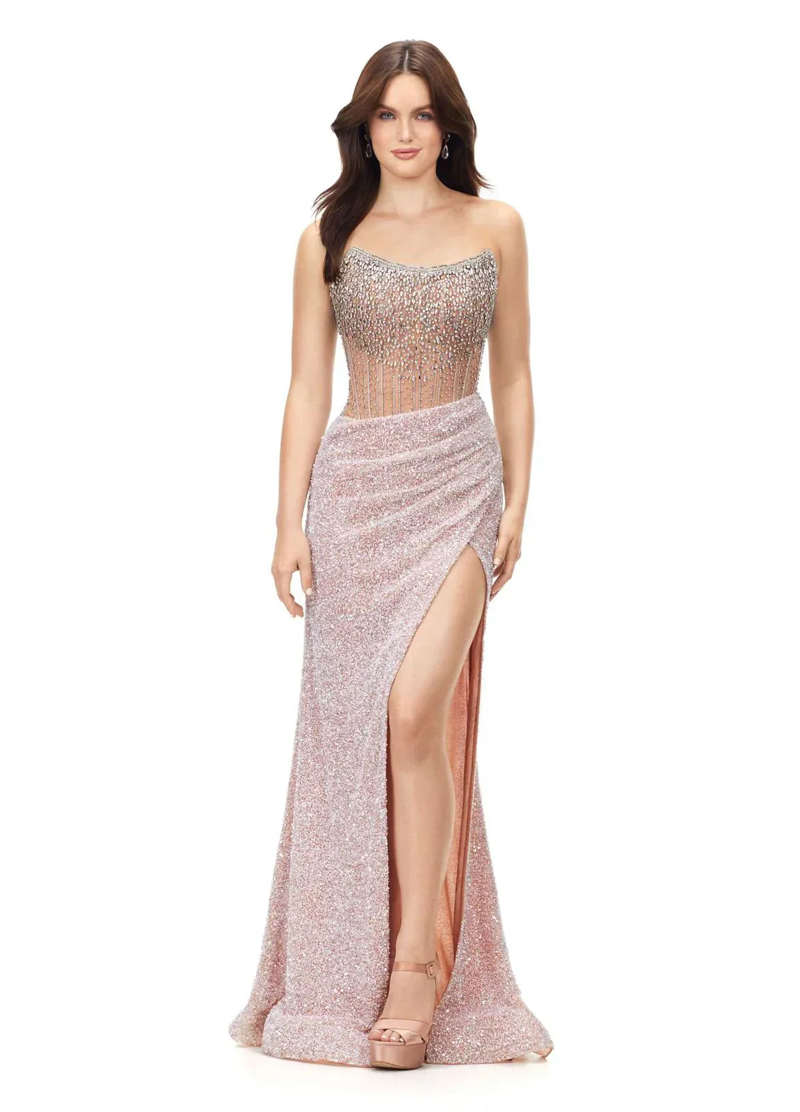Ashley Lauren 11238 Corset Bustier Gown Wrap Skirt Evening Prom Dress