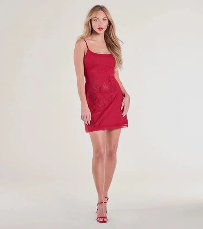 Bring The Romance Rhinestone Rose Mesh Mini Dress