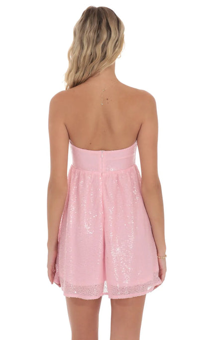 Sequin Babydoll Dress in Pink