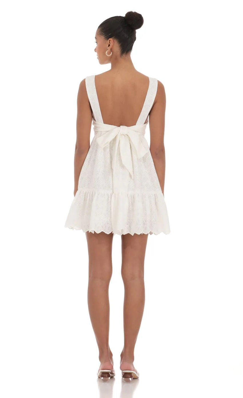 Floral Eyelet Dress in White