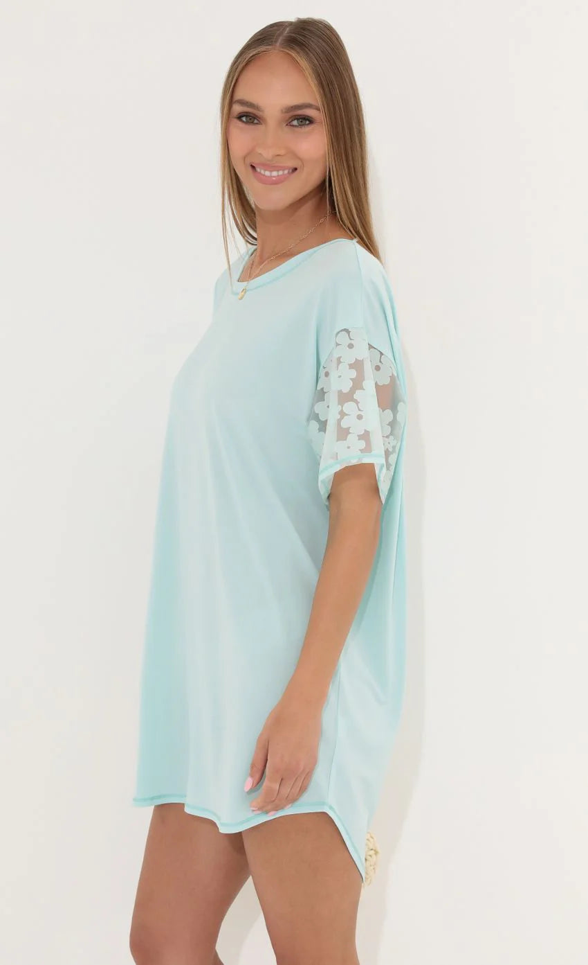 Shirt Dress in Teal Flowers