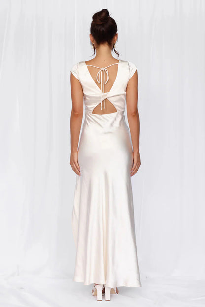 The Valentina Cap Sleeve Satin Maxi Dress Pearl