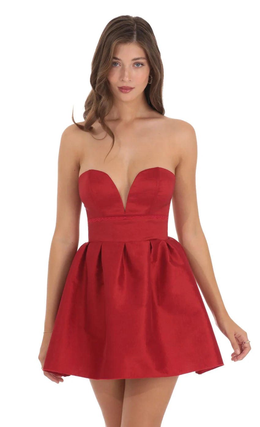 Strapless Corset Fit and Flare Dress in Red