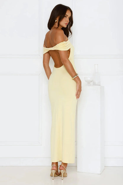 Soft Whispers Off Shoulder Maxi Dress Yellow