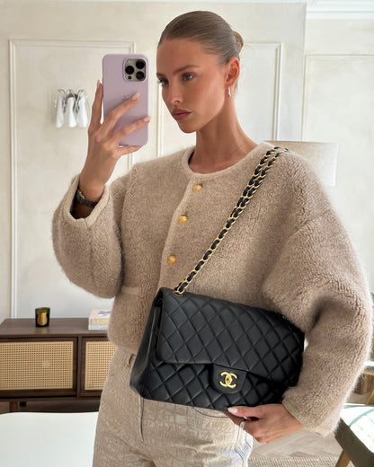 *FIRE PRICE* Chanel Black Jumbo Classic Double Flap Bag in Lambskin Leather with Gold Hardware