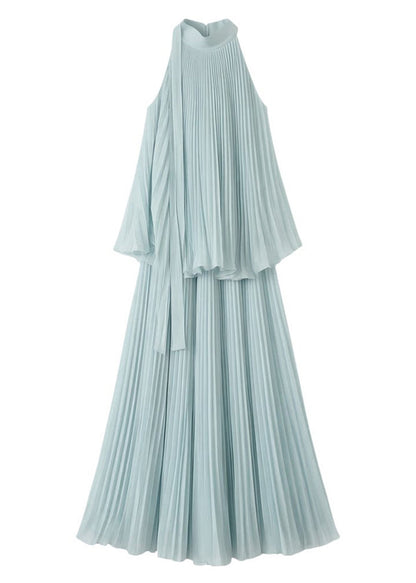 Beach Blue O-Neck Wrinkled Patchwork Solid Top And Wide Leg Pants Two Pieces Set Summer