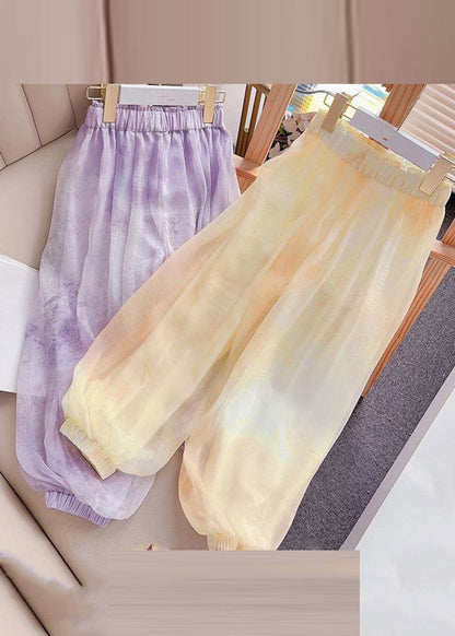 Beach Yellow Elastic Waist Girls Lantern Pants