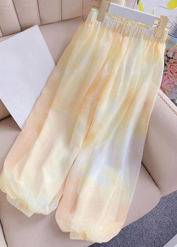 Beach Yellow Elastic Waist Girls Lantern Pants