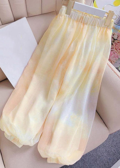 Beach Yellow Elastic Waist Girls Lantern Pants