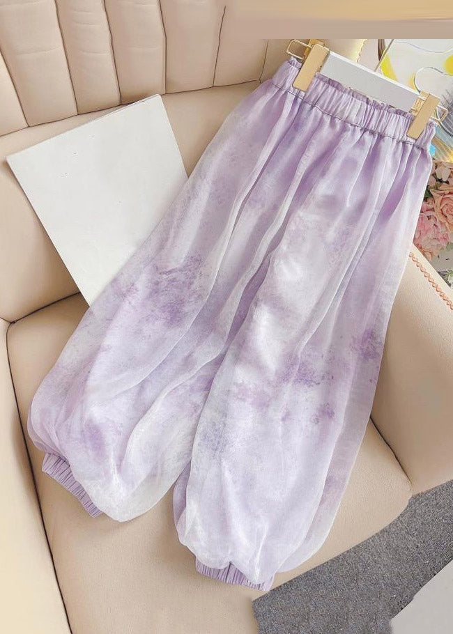 Beach Yellow Elastic Waist Girls Lantern Pants