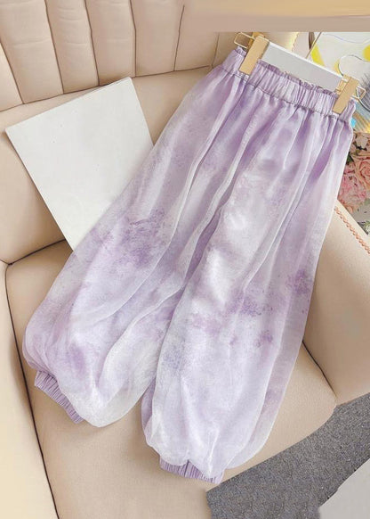 Beach Yellow Elastic Waist Girls Lantern Pants