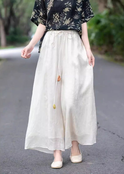 Beautiful Beige High Waist Elastic Waist Linen Pants Summer