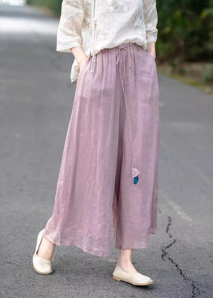 Beautiful Beige High Waist Elastic Waist Linen Pants Summer