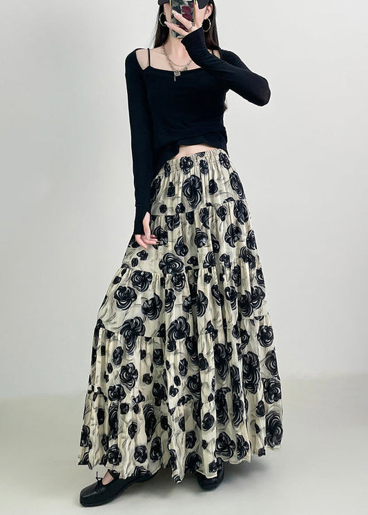 Beautiful Black Floral Exra Large Hem Cotton Skirts Spring