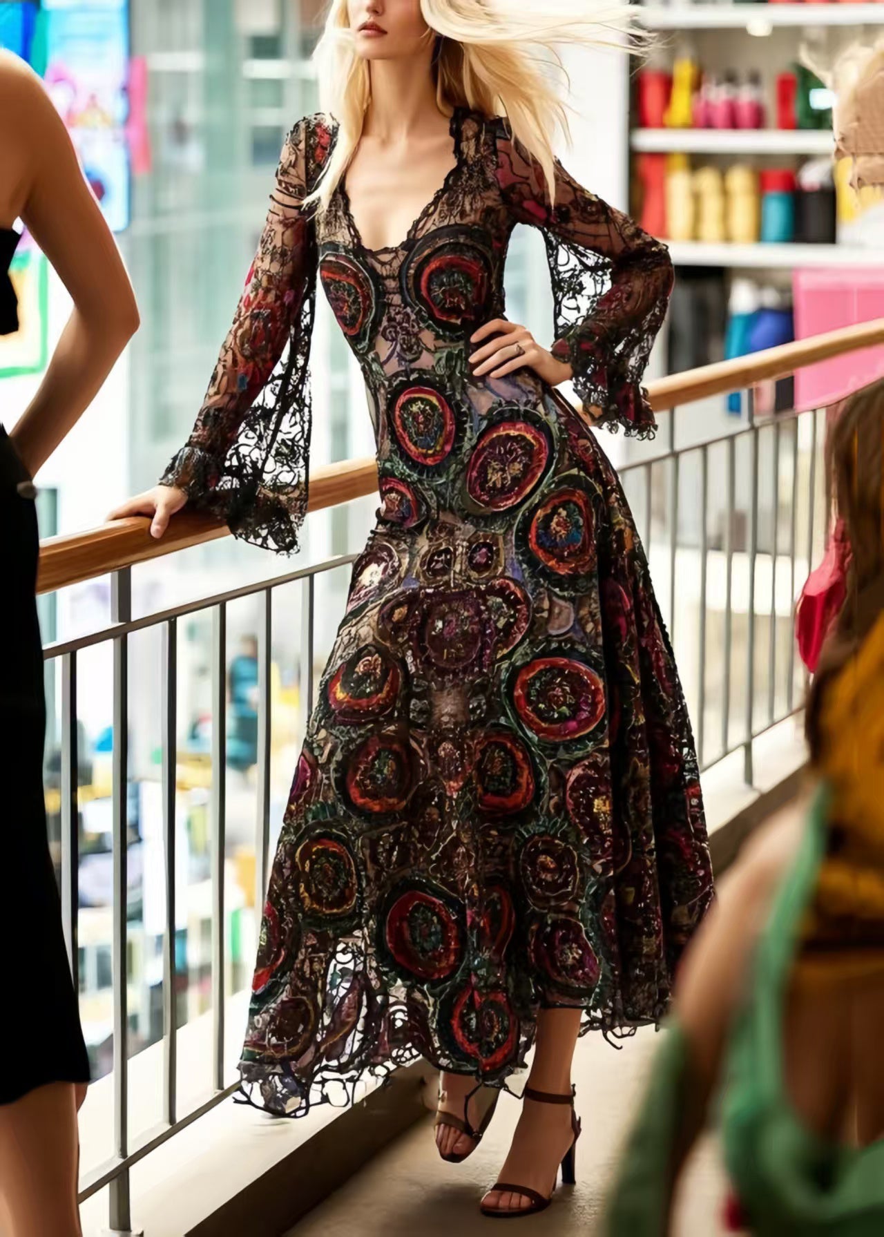 Beautiful Black Print d Hollow Out Lace Dinner Dresses Summer