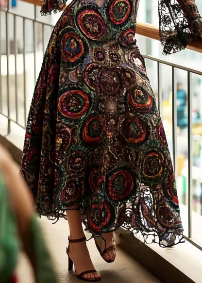 Beautiful Black Print d Hollow Out Lace Dinner Dresses Summer