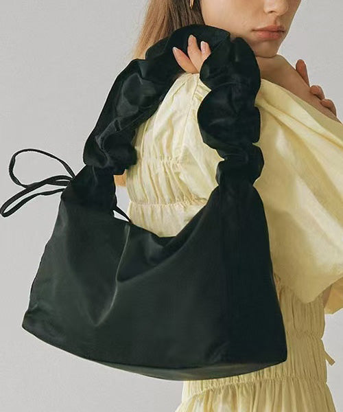 Beautiful Black Wrinkled Nylon Shoulder Bag