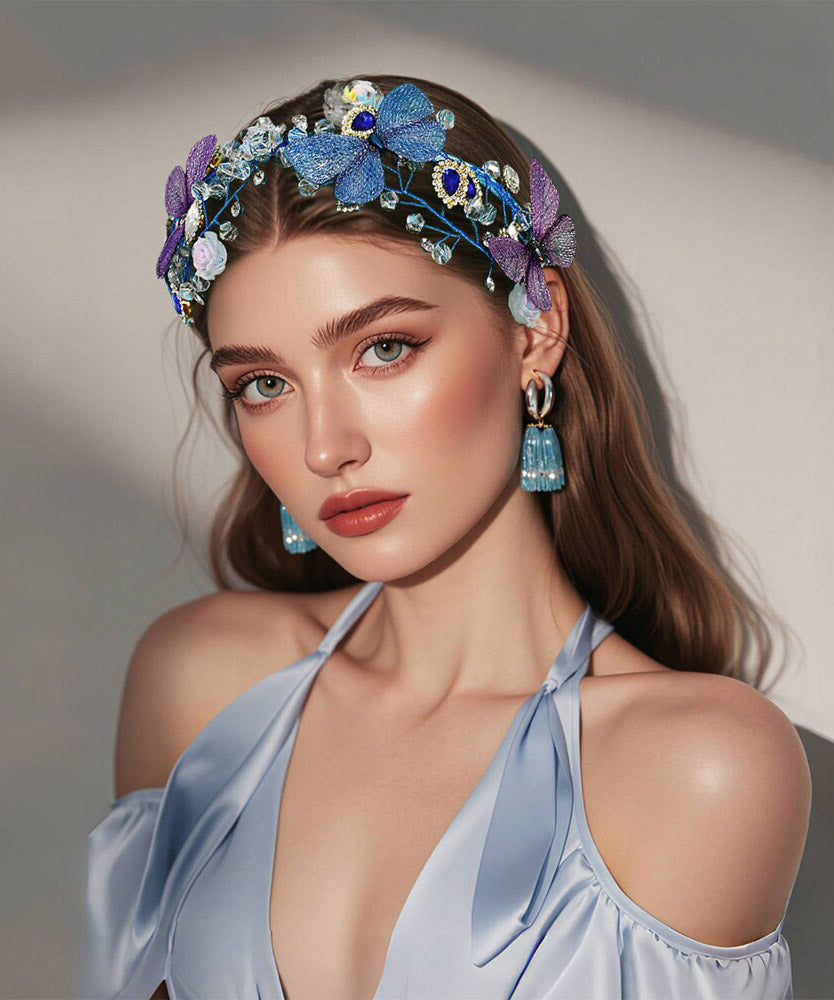 Beautiful Blue Crystal Zircon Embroidery Butterfly HairPiece