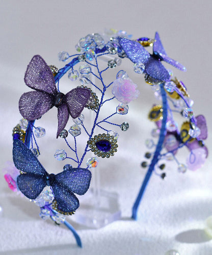 Beautiful Blue Crystal Zircon Embroidery Butterfly HairPiece