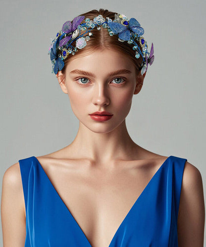 Beautiful Blue Crystal Zircon Embroidery Butterfly HairPiece