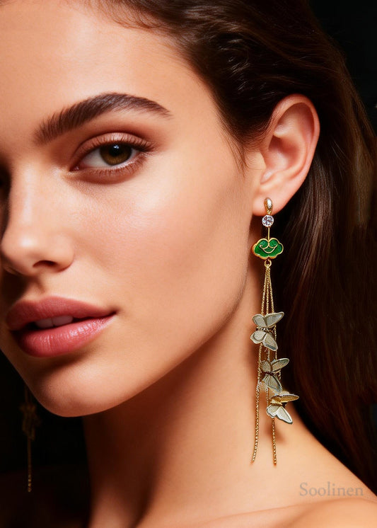 Beautiful Butterfly Design Tassels Long Drop Earrings