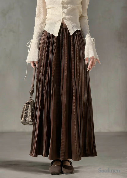 Beautiful Chocolate Oversized Wrinkled Silk Velvet Skirt Spring
