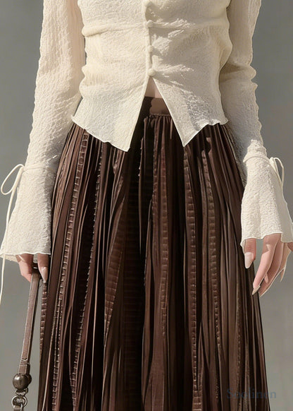 Beautiful Chocolate Oversized Wrinkled Silk Velvet Skirt Spring