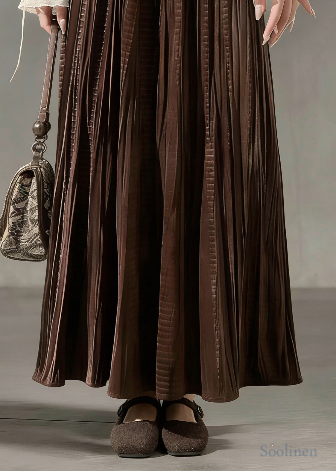 Beautiful Chocolate Oversized Wrinkled Silk Velvet Skirt Spring
