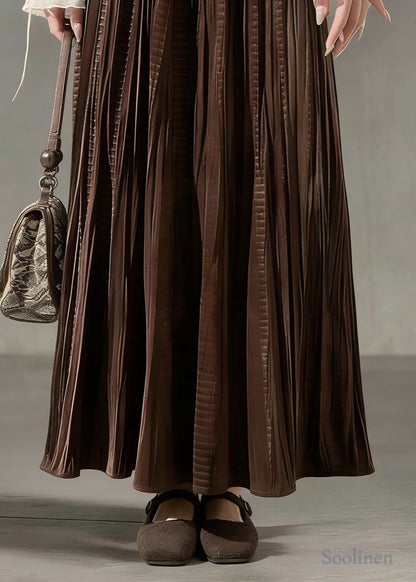 Beautiful Chocolate Oversized Wrinkled Silk Velvet Skirt Spring