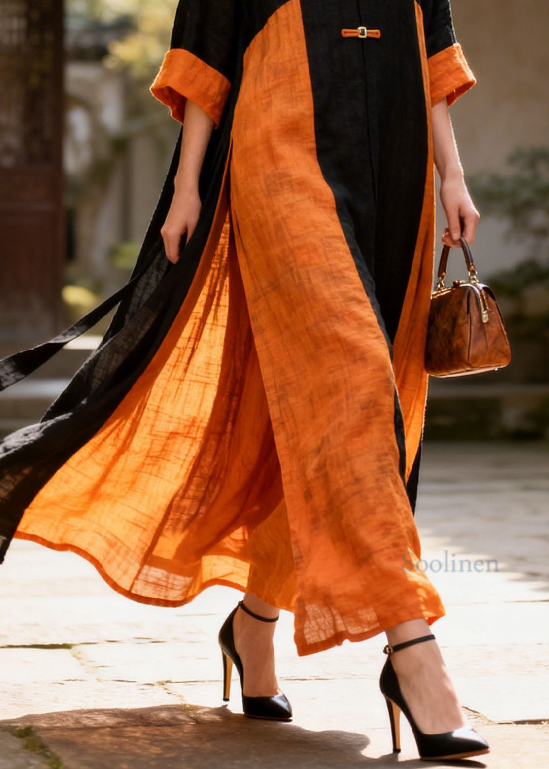 Beautiful Colorblock V Neck Patchwork Cotton Dress Summer