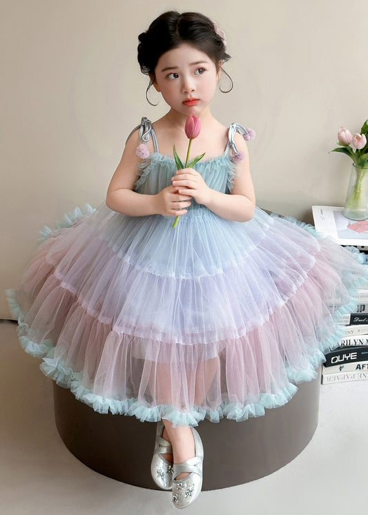 Beautiful Colorful Oversized Patchwork Tulle Kids Girls Dress Summer