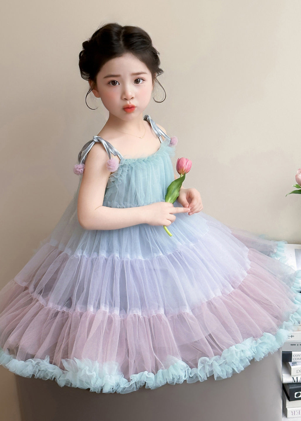 Beautiful Colorful Oversized Patchwork Tulle Kids Girls Dress Summer