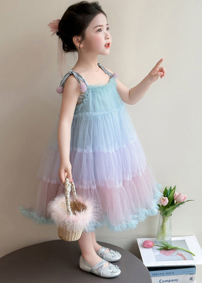 Beautiful Colorful Oversized Patchwork Tulle Kids Girls Dress Summer