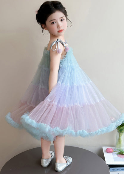 Beautiful Colorful Oversized Patchwork Tulle Kids Girls Dress Summer